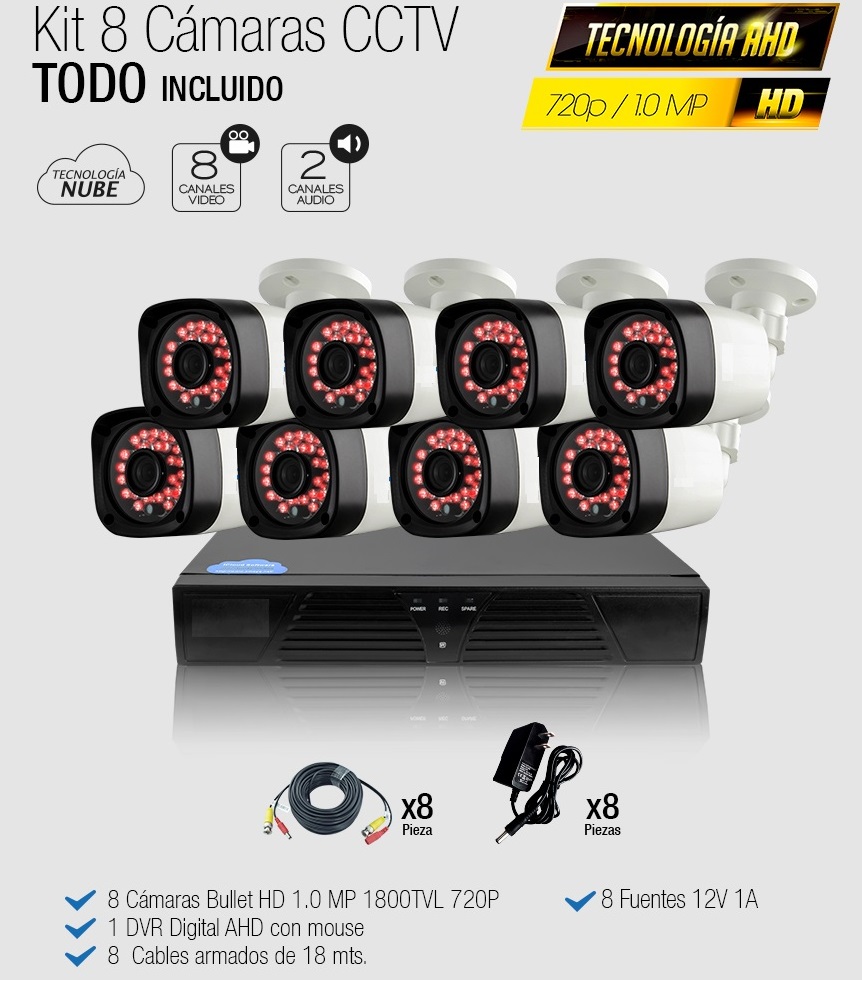 Kit 8 CCTV Todo incluido Nube - de Venta Profesional